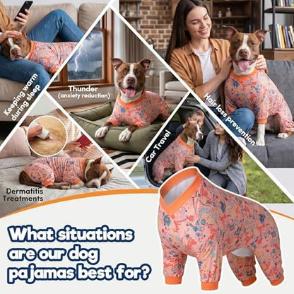 LovinPet Large Dog Pajamas, Shimmering Blooms Blush Print, Red, L