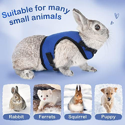 PETTOM Bunny Rabbit Harness with Stretchy Leash Cute Adjustable Buckle Breathable Mesh Vest for Kitten Small Pets Walking (Blue,XL)