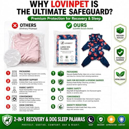 LovinPet Big Dogs Jammies, Dog Bodysuit, Floral Navy & Red Print, 2XL