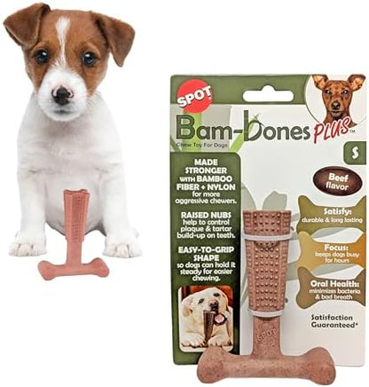 SPOT Bam-Bones Plus T-Bone Dog Chew, Beef, 4in, 10-30 lb Heavy Chewers