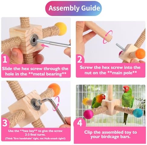 Kyouki Bird Perch Toy - Suitable for Small & Medium Parrots: Conures, Cockatiels, Lovebirds, Parakeets, Quakers, Caiques, Pionus | 360° Spinning Stand (Primary Colors, Medium Size)