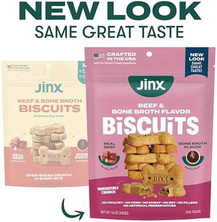 Jinx Dog Biscuits, Oven-Baked Dog Treats with Beef Bone Broth, 16oz