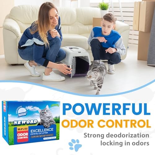 NEWORD Non-Clumping Crystals Cat Litter, Superior Odor Control Silica Gel Litter, Low Tracking & Dust-Free, Soft-On-Paws, Unscented, 14 lbs (2 Packs of 7lb Bags)