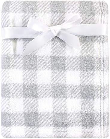 Luvable Friends Unisex Baby Coral Fleece Blanket, Gray Plaid, One Size