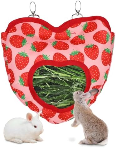 Rabbit Hay Feeder, 1 Hole Hanging Hay Bag for Rabbits Guinea Pig Bunny Chinchillas Washable Rabbit Hay Holder 10.6x11.8inch