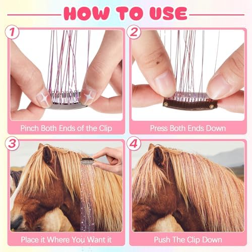 Juexica 19 Pcs Unicorn Horn for Horse, Pink Hair Extensions Clip in