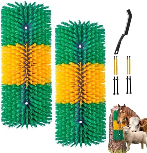 2PCS Livestock Scratching Brush, Goat Scratcher Post with Cleaning Brush, Grooming and Massage Brushes for Horse Cow Sheep, Animal Itch Relief and Back Scratcher