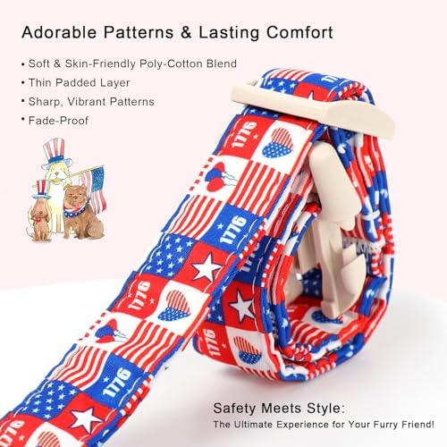 4th of July Dog Collar Blue Patriotic Dog Collars for Small Dogs - Lightweight Adjustable 1776 Boy Girl Puppy Collars Cute Independence Day Male Female Dogs Collar S