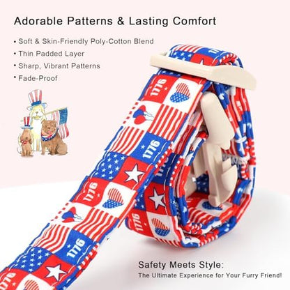 4th of July Dog Collar Blue Patriotic Dog Collars for Small Dogs - Lightweight Adjustable 1776 Boy Girl Puppy Collars Cute Independence Day Male Female Dogs Collar S