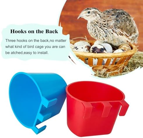 10 Pcs Cage Cups Birds Feeders Bowl Chicken Feeding Watering Dish Hanging Wire Cages Box Coop Cups for Pet Parrot Parakeet Gamefowl Poultry Pigeon and Quail（Blue and Red）