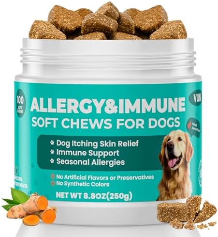 VUN Dog Allergy Relief Chews,Itchy Skin & Coat Relief,Paw Licking Support