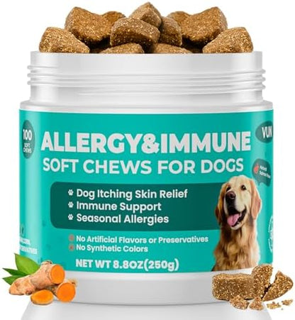 VUN Dog Allergy Relief Chews,Itchy Skin & Coat Relief,Paw Licking Support