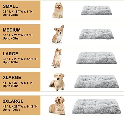 BFPETHOME Dog Beds for Large Dogs, Plush Dog Crate Bed Fluffy Cozy Kennel Pad for Sleeping &Ease Anxiety, Washable Pet Mats with Anti-Slip Bottom for Large Dogs, Grey