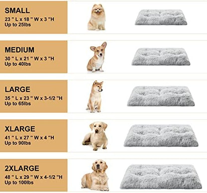BFPETHOME Dog Beds for Large Dogs, Plush Dog Crate Bed Fluffy Cozy Kennel Pad for Sleeping &Ease Anxiety, Washable Pet Mats with Anti-Slip Bottom for Large Dogs, Grey