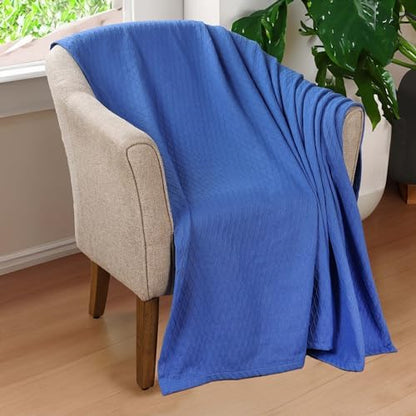 Superior Cotton Blanket, Lightweight, Breathable Bedding, Throw, Merritt Blue