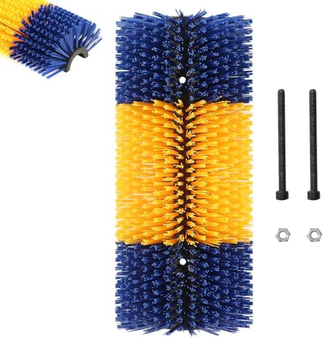 Livestock Scratch Brush, Cow Brush with 2 Screws, Cattle Scratcher, Horse Brushes for Grooming, Cattle Supplies for Horse, Goat, Cow, Pig Scratching Itch Relief (Blue & Yellow)