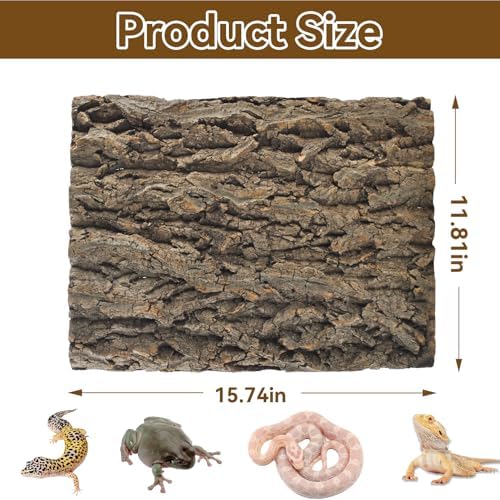 4PCS Reptile Cork Bark Mat,15.74 x 11.81 Inch Natural Cork Wood Terrarium Background Bearded Dragon Tank Bark Backdrop Wall Decor for Lizard Gecko Chameleon Tortoise Snake Spider Frog