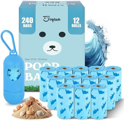 Joyeux 240 Count Ocean Scent Dog Poop Bags Rolls,with Dispenser