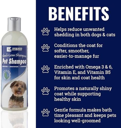 Kenic De-Shedding Dog Shampoo – Reduces Shedding with Omega-3, Omega-6, Vitamin E & B5, Gentle Conditioning Coat-Care Formula, Made in USA