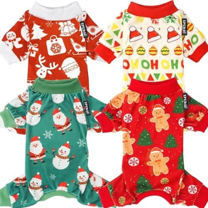 XPUDAC 4 Pack Dog Christmas Pajamas Santa Pet Clothes for Small Dogs, L