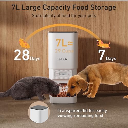 Automatic Cat Feeder - 7L/29 Cups Cat Food Dispenser with Desiccant Bag, 1–6 Meals, Ideal for 2–15mm Dry Food, Auto Pet Feeder with Dual Power Supply, Automatic Dog Feeder for Small Medium Breed