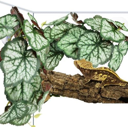 QUOZUO 2 Pack Reptile Plants for Terrarium, Artificial Leaves Habitat Decorations with Suction Cups, Terrarium Hanging Plants Vines for Bearded Dragons Lizards Snake Geckos Frogs - Green