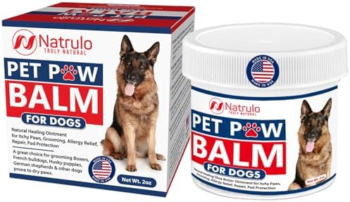 Natrulo Pet Paw Balm for Dog - Natural Healing Ointment for Itchy Paws, Grooming, Allergy Relief, Repair, Pad Protection – Soothing Unscented Shea Butter Moisturizer for Itching, Dryness, Licking 2oz