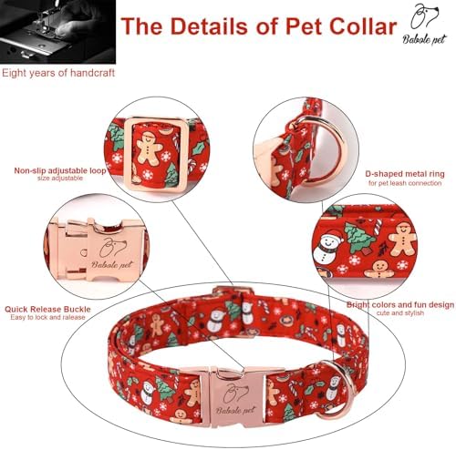 Christmas Dog Collar for Large Dogs - Design Cute Winter Holiday Collars Adjustable Red Christmas Pet Metal Buckle Collar for Puppy Girl Boy Female Dogs XL