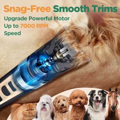 Gimars 4 in 1 Dog Grooming Clippers with Small Trimmer, 7000RPM High-Power 4-Speed Quiet Pet Shaver (≤55dB), Cordless Rechargeable Dog Hair Clippers for Thick Coats with Scissors, Comb & USB