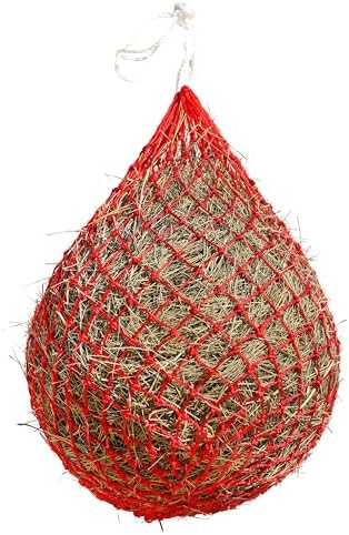 Harrison Howard Slow Feed Hay Net for Horses, 40 Inch Hay Bag Holds 1–2 Flakes, 2 Inch Mesh Durable Hanging Feeder for Stable, Pasture & Livestock-Red