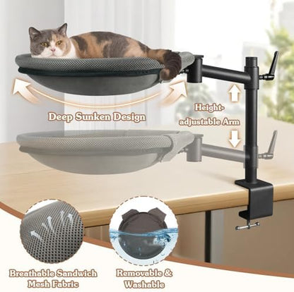 Cat Desk Bed - with 360° Rotating & Adjustable Height,Grey