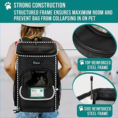 PetAmi Dog Backpack Carrier, Airline Approved 4-Way Entry Cat Bag, Black