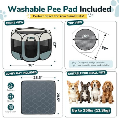 Dog Cat Small Animal Puppy Playpen Crate with Pee Pad, Medium, Grey