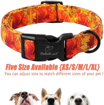 Fall Dog Collar, Gold Maple Leaves Print Puppy Collar L