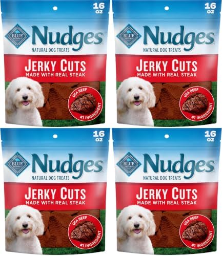Blue Buffalo Nudges Jerky Cuts Dog Treats, Made in the USA with Natural Ingredients, Steak, 16-oz Bag (Pack of 4)