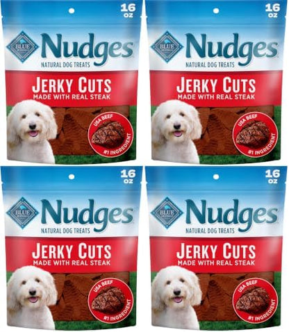 Blue Buffalo Nudges Jerky Cuts Dog Treats, Made in the USA with Natural Ingredients, Steak, 16-oz Bag (Pack of 4)