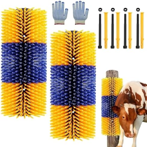 2PCS Livestock Scratch Brushes, Horse Scratcher Full Massage Brush Kit, Relieve Itching on Back, for Horse, Cattle, Sheep, Pig, Yellow