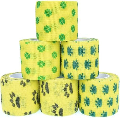Self Adhesive Bandage Wrap Animal Cohesive Bandage Self Adherent Wrap First Aid Tape for Dogs Cats Horses Birds & Wrist Healing Ankle Sprain (2 Inch Ye Paw Set 6 Rolls)