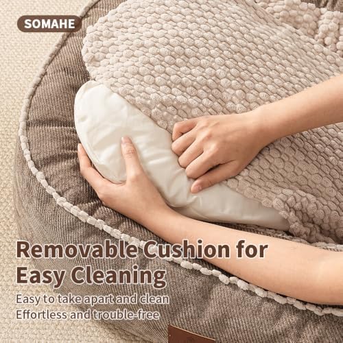 SOMAHE Calming Oval Bolster Dog Bed, Washable Cover, Medium 30x24x7 Coffee