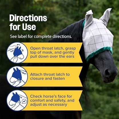 Farnam SuperMask II Horse Fly Mask with Ears, Extended Coverage Equine Fly Protection, Protects Eyes from Insects, Debris & UV, Adjustable Throat Latch, Plush Fleece Trim, Average Size (Pack of 2)