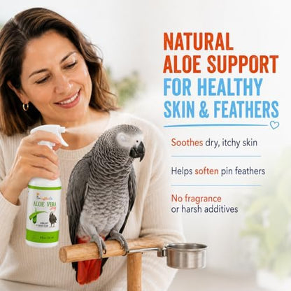 UnRuffledRx Aloe Vera Bird Spray for Parrots | Gentle Daily Support for Itchy Skin, Scratching, Dry Feathers & Feather Comfort | Fragrance Free & Safe if Preened, 8 oz