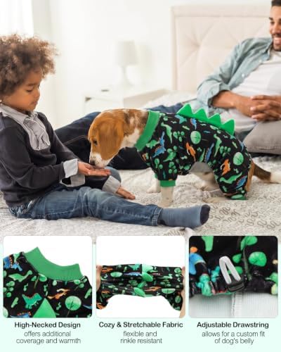 CuteBone Dinosaur Costume Dog Pajamas, Stretchy Spandex Crystal Velvet Sleepwear Coat for Small Dogs, Soft & Warm Pet Outfit Clothes for Cold Weather, Cozy Pullover Design COSP22S