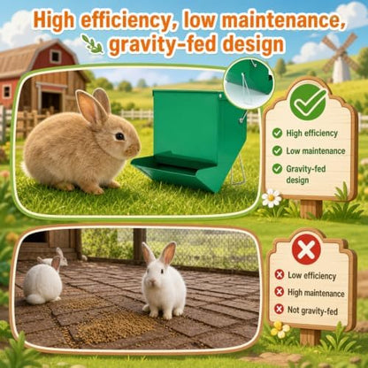 Maxcheck 2 Pcs Rabbit Feeder for Cages, 7.7 Inches, Solid Bottom, Green