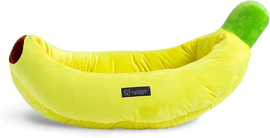NANDOG Insta Fun Banana Dog & Cat Bed - Ultra Soft Micro Plush with Foam Cushioning - Cozy & Supportive Pet Lounger with Fun Fruit-Inspired Design