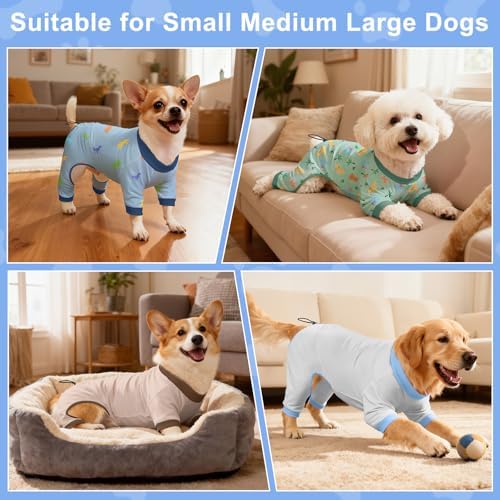 Bienbee Dog Pajamas, 4 Pack Adjustable Onesies for Small to Large Dogs L