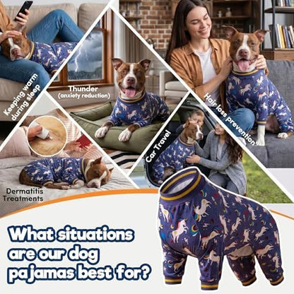LovinPet Large Breed Dog Bodysuit Clothes, Unicorn Rocket Grey Print, M