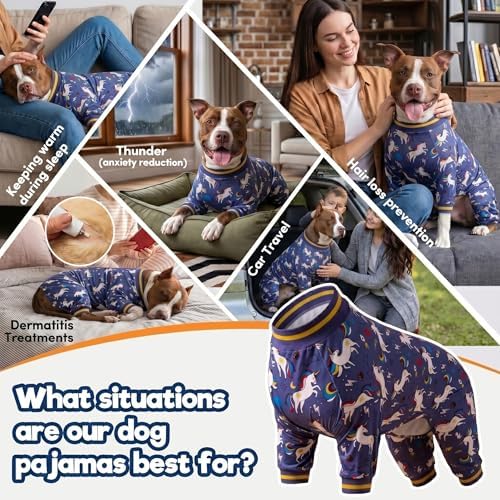 LovinPet Large Breed Dog Bodysuit Clothes, Unicorn Rocket Grey Print, L