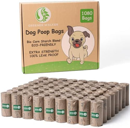GREENER WALKER Poop Bags for Dog Waste, 1080 Doggy Waste Bags Extra Thick Strong 100% Leak-Proof (Brown)