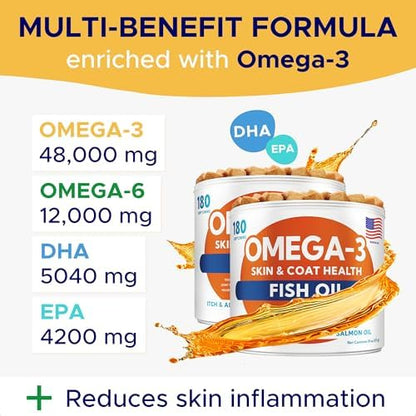 Omega 3 Fish Oil for Dogs - Skin & Coat Support, Itch & Allergy Relief