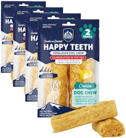 Himalayan Dog Chew Happy Teeth Yak Cheese Dog Chews Dental Chews, 100% Natural, Long Lasting, Gluten Free, Healthy & Safe Dog Treats for Oral Health, Lactose & Grain Free, Protein Rich, 2 Chews